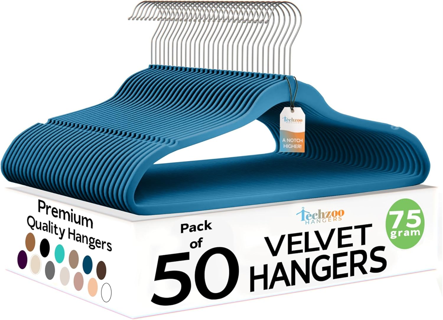TechZoo Premium Velvet Hangers 50 Pack Blue