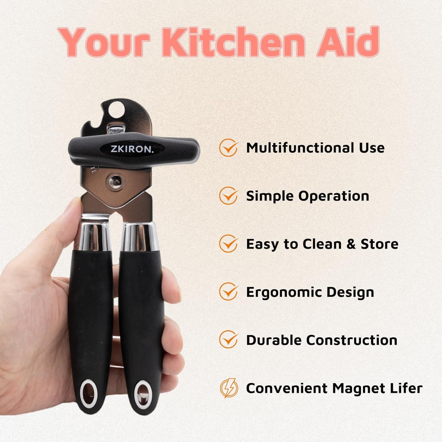 ZKIRON Multi-Can Opener with Magnetic Lid Lifter