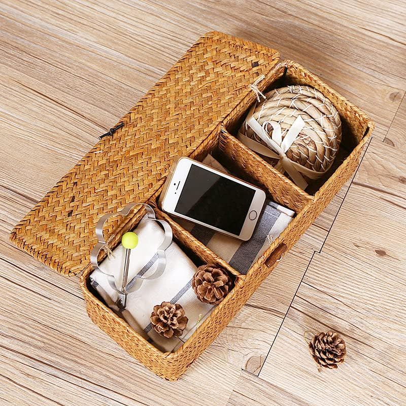 Seagrass StorageBasket with Lid and 3 Compartments