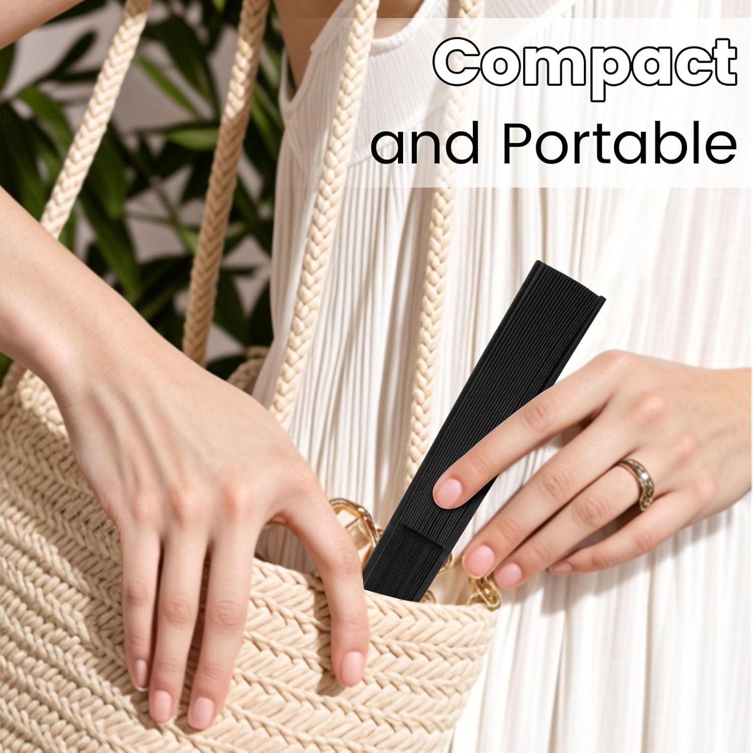 JOHOUSE 12 Pack Black Paper Folding Fans for Women