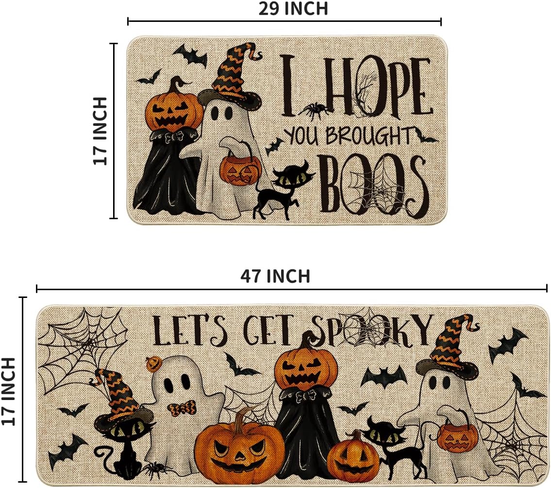 Artoid Mode Halloween Kitchen Mats Set of 2 Black Cat Spider Web