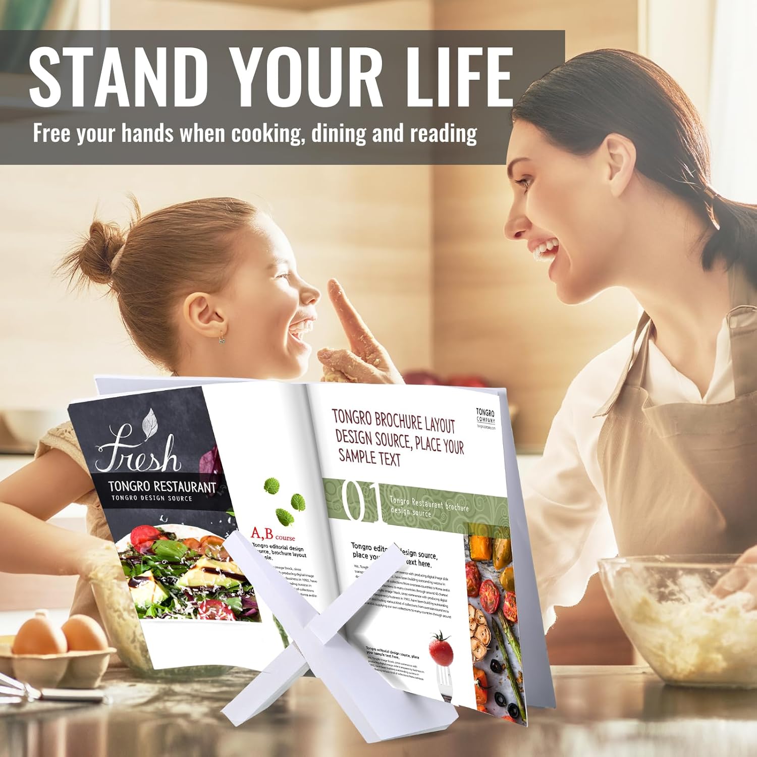 Sunnychicc Bamboo Cookbook Stand for Kitchen