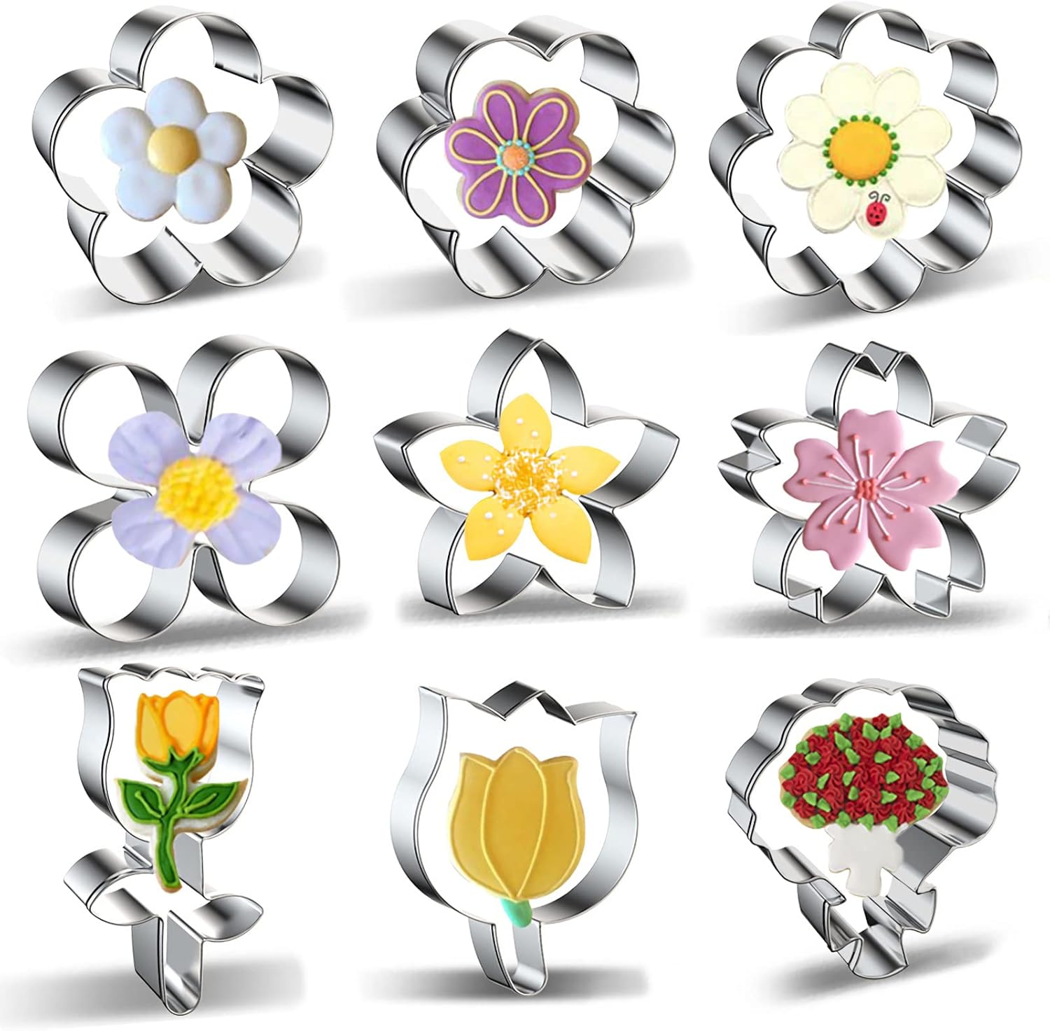 Flower Cookie Cutter Set 9 Piece Stainless Steel