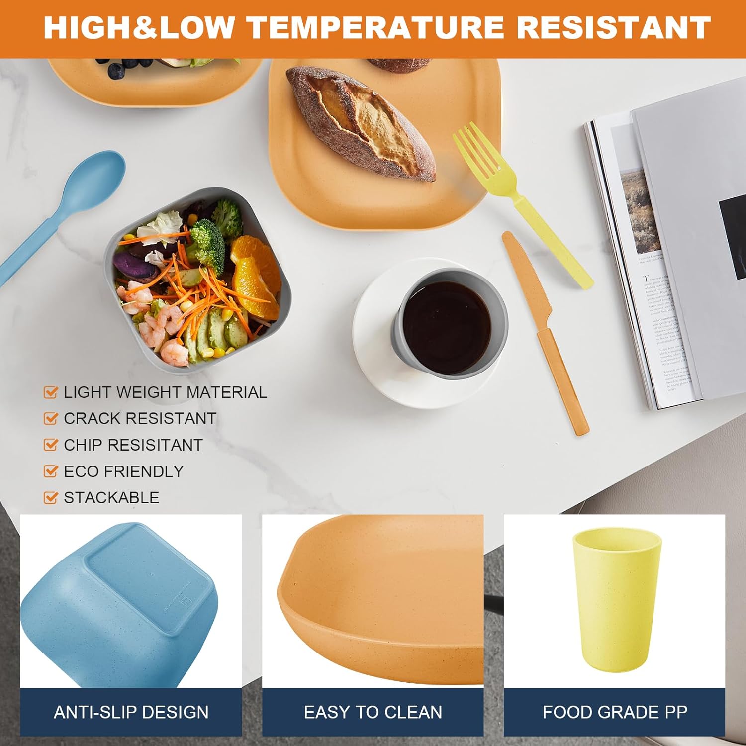 24 Piece Wheat Straw Dinnerware Set for 4 Unbreakable
