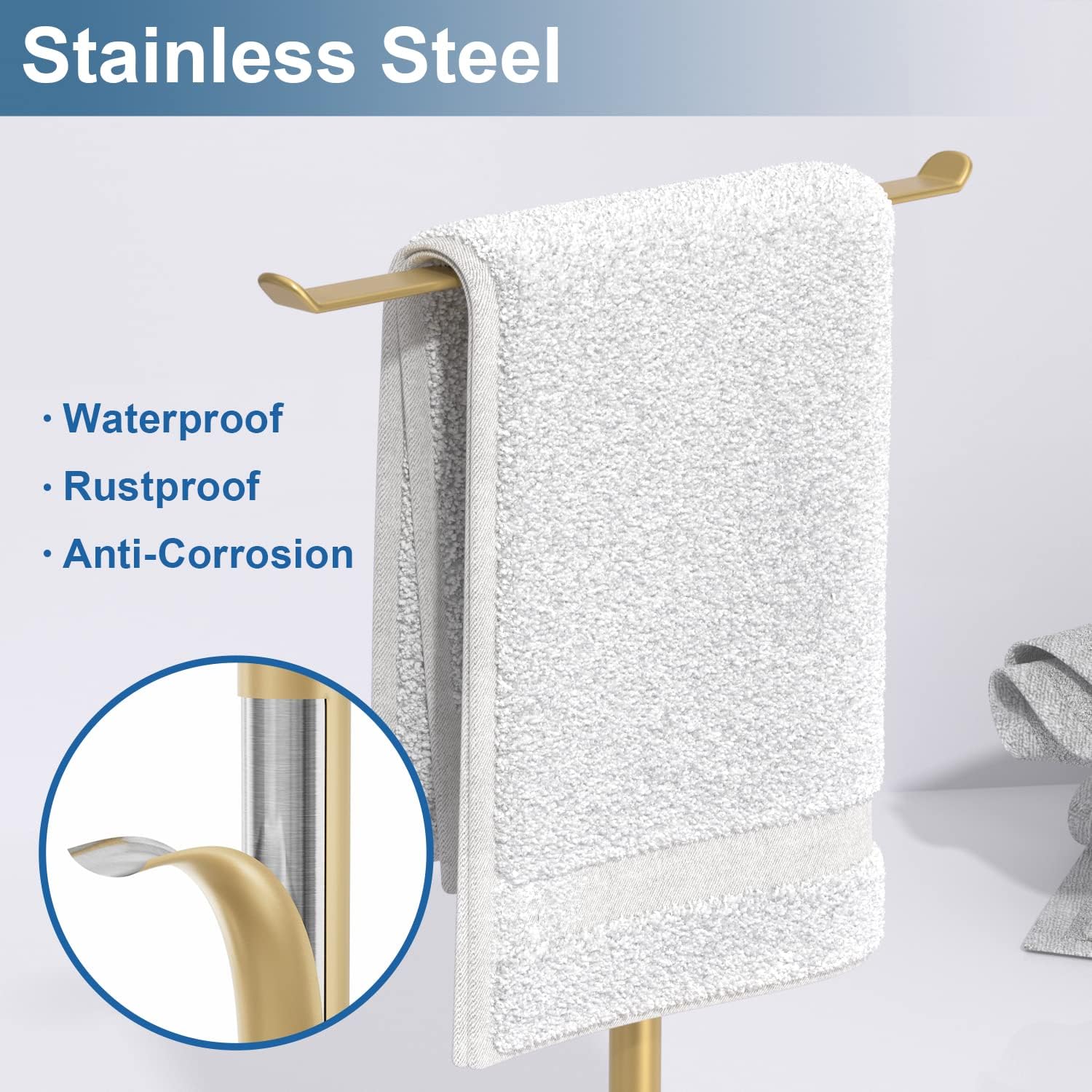 Gold Hand Towel Stand T-Shape Holder for Bathroom and Kitchen