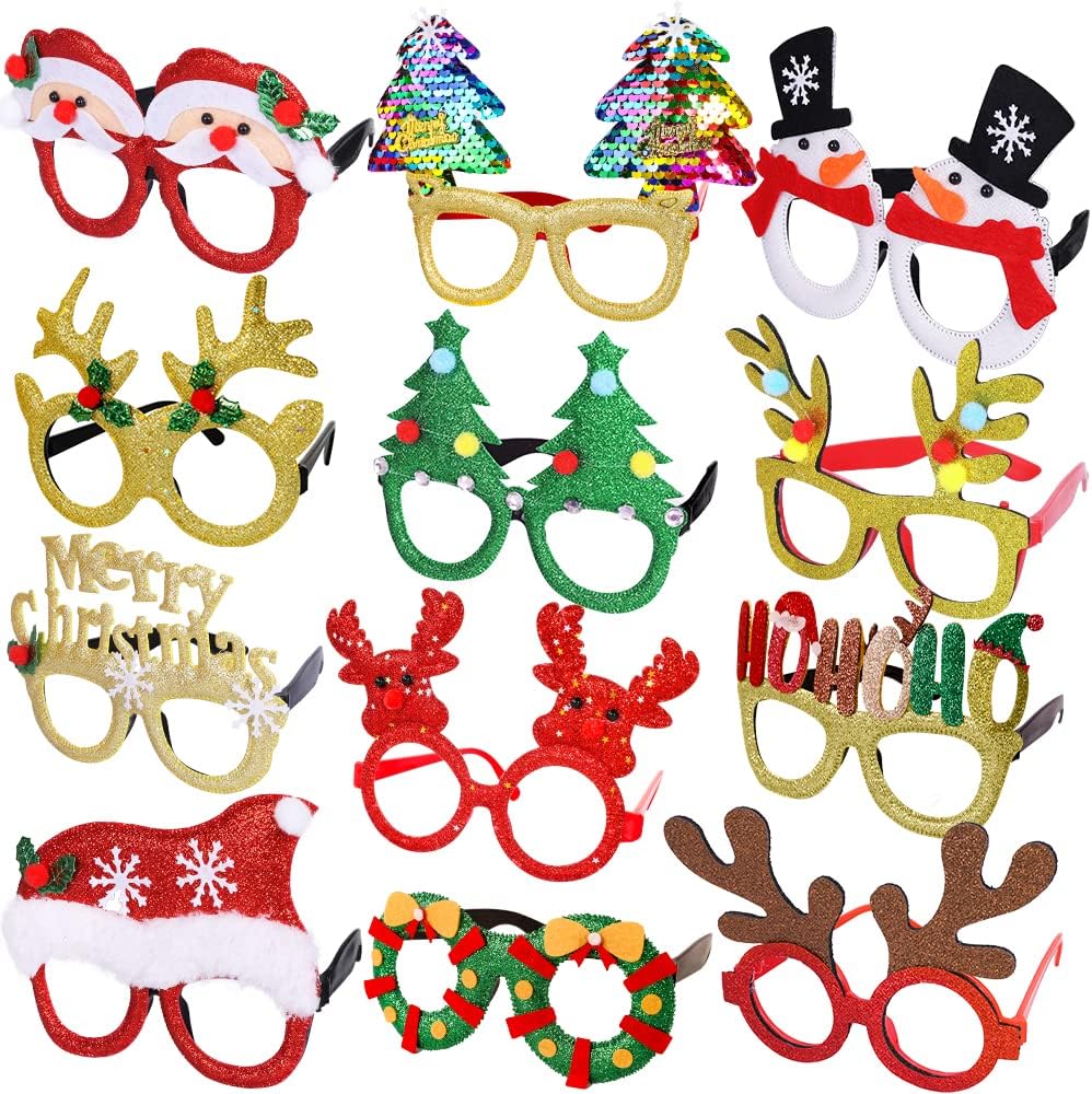 Max Fun 12Pcs Christmas Glitter Party Glasses Frames
