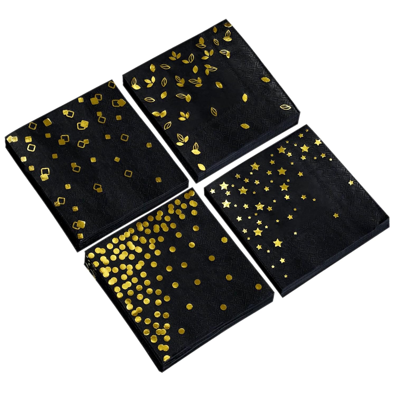 100 Pack Black Napkins with 4 Gold Designs