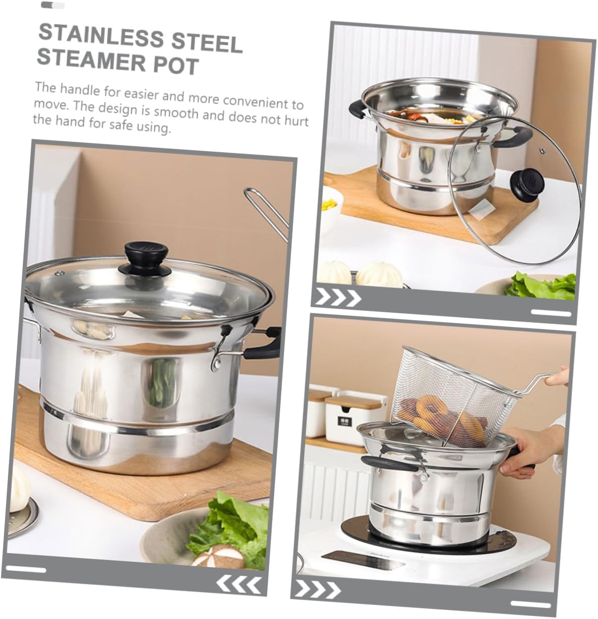 Stainless Steel Deep Fryer Pot with Handle and Lid