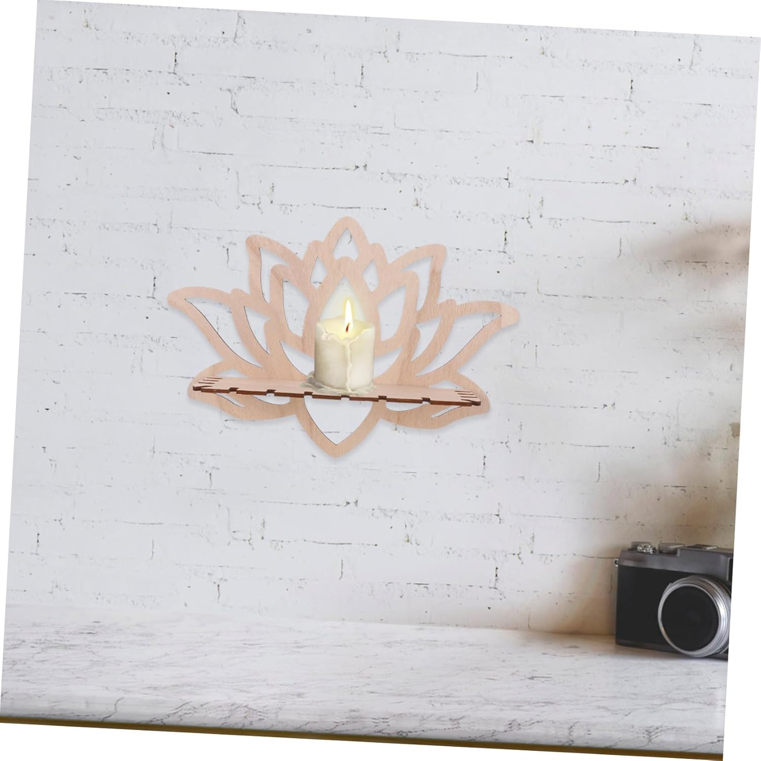 Luxshiny Hollow Pattern Lotus Candle Holder Wall Decor Floating Shelf