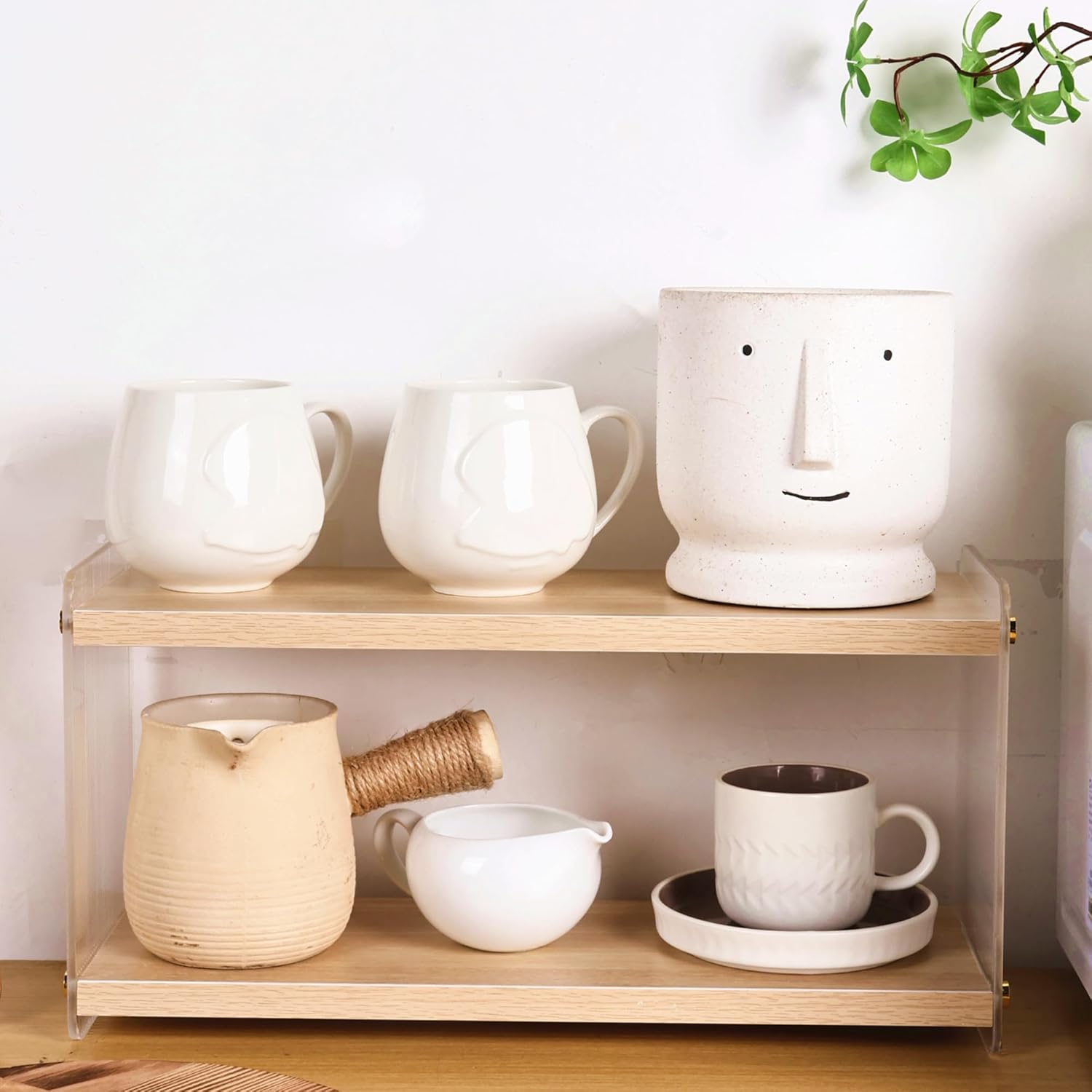 Coffee Counter Organizer with 2 Tiers and Mug Hooks