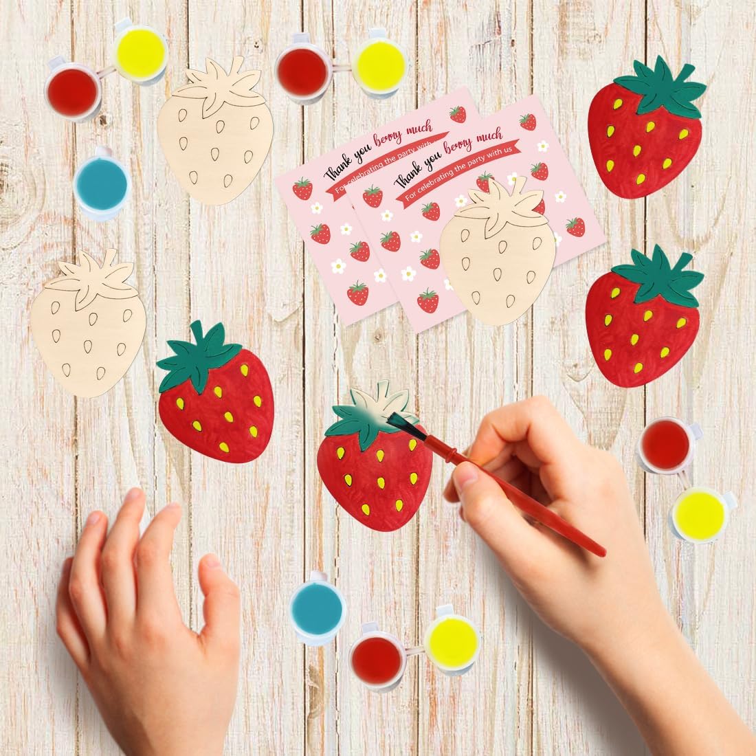 Strawberry Birthday Party Favor Cards with Wood Painting Crafts Bulk