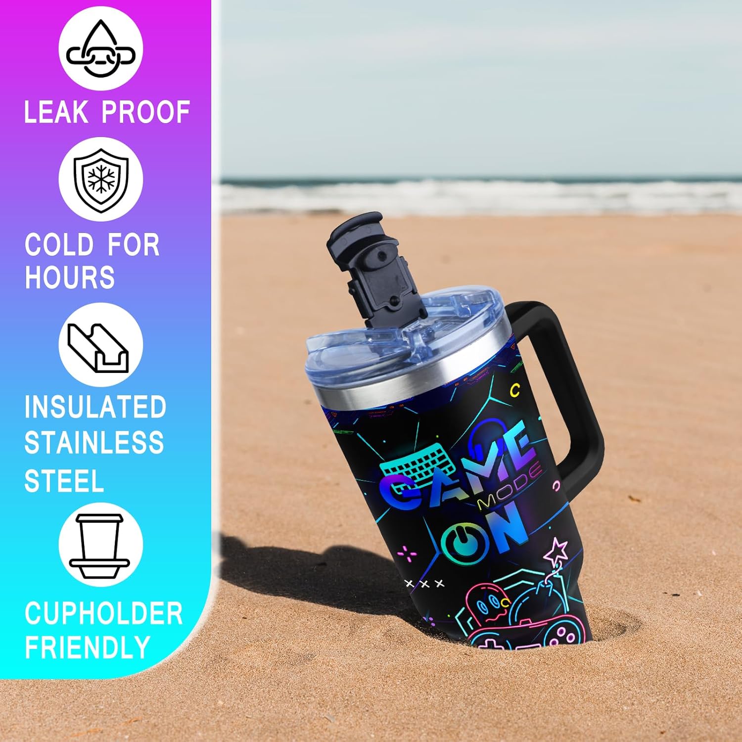 Gaming Mug for Men and Boys 40oz Tumbler with Handle and Straw