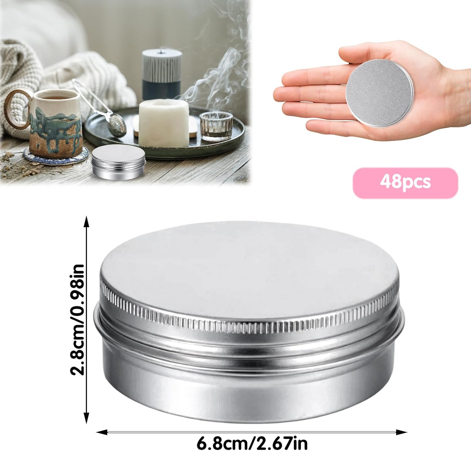 48 Pcs Aluminum Round Cans with Screw Top Lids