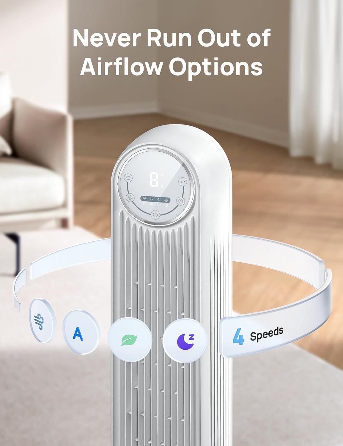 Dreo Tower Fan for Bedroom with 90 Degree Oscillating and 4 Speeds