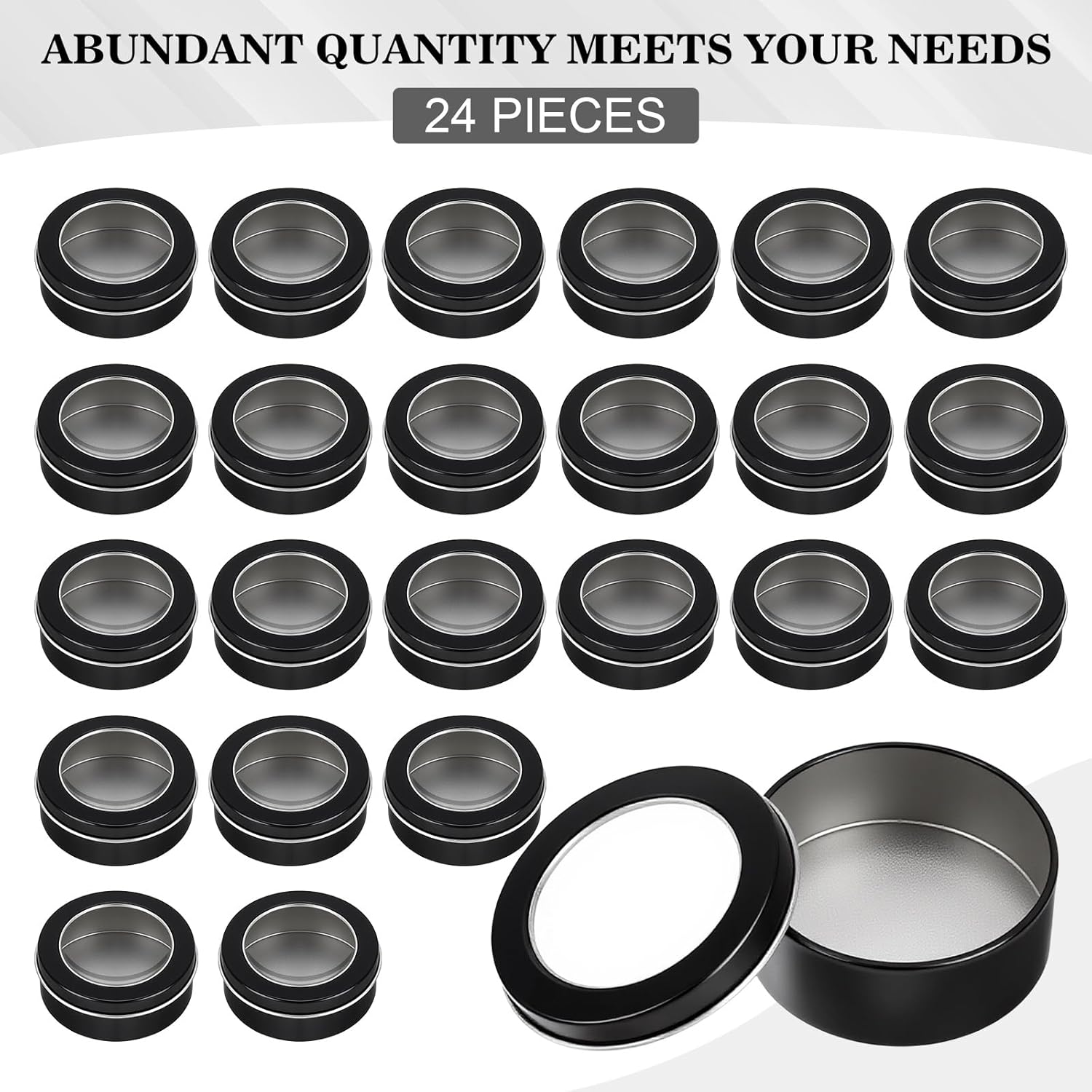 TecUnite 24-Pack 2 oz Metal Tin Containers with Clear Lids