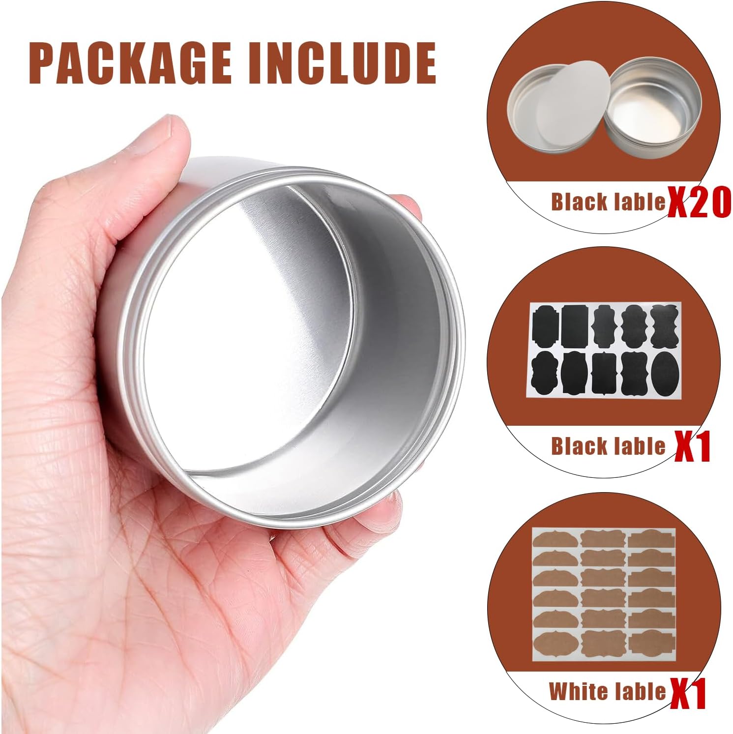 3 oz Aluminum Tin Cans 20 Pack with Lids and Labels