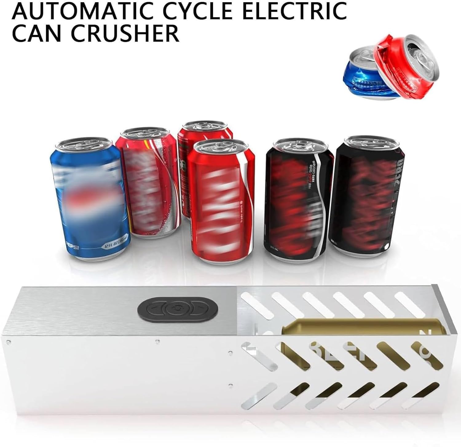 Electric Can Crusher Wall Mounted 1216oz Automatic One Click Cycle