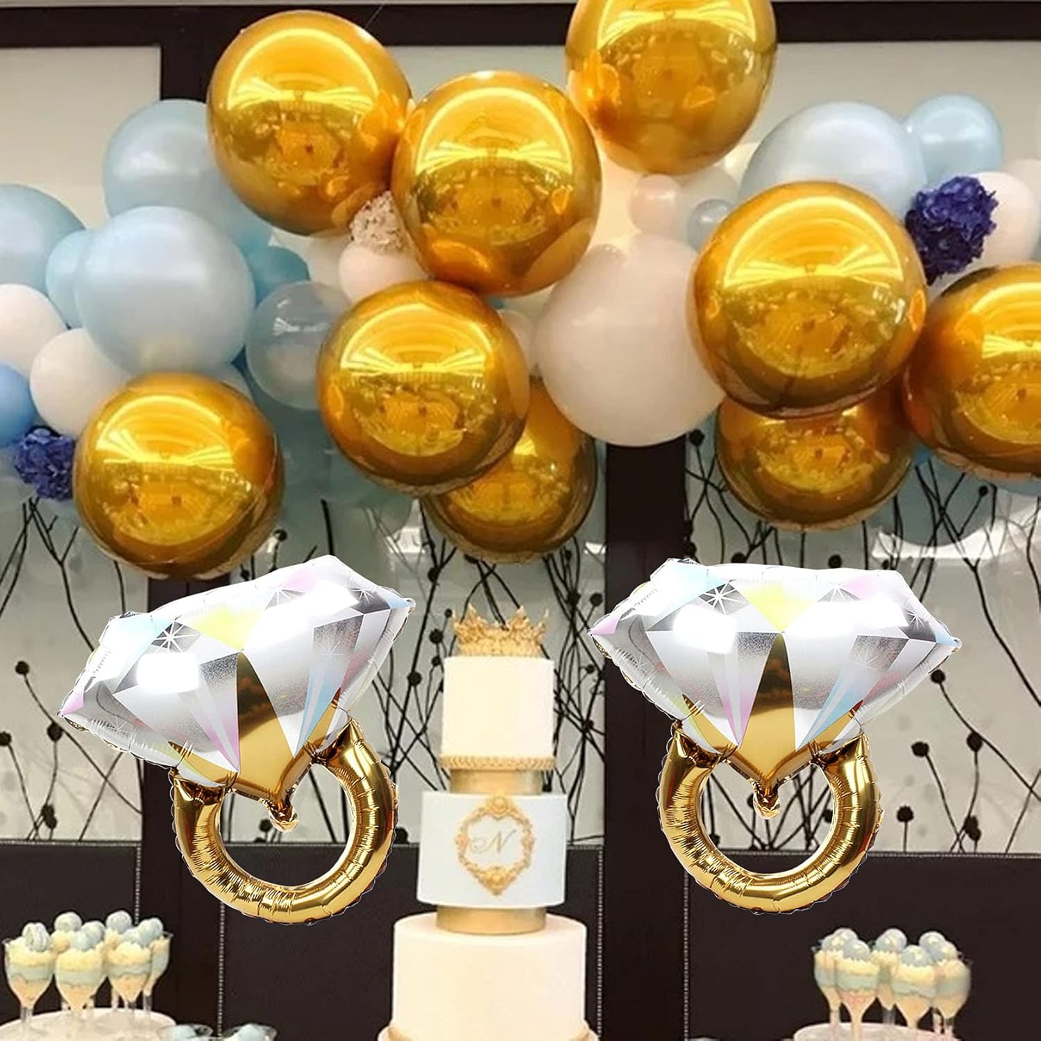 2pcs Diamond Ring Aluminum Balloons for Wedding Parties