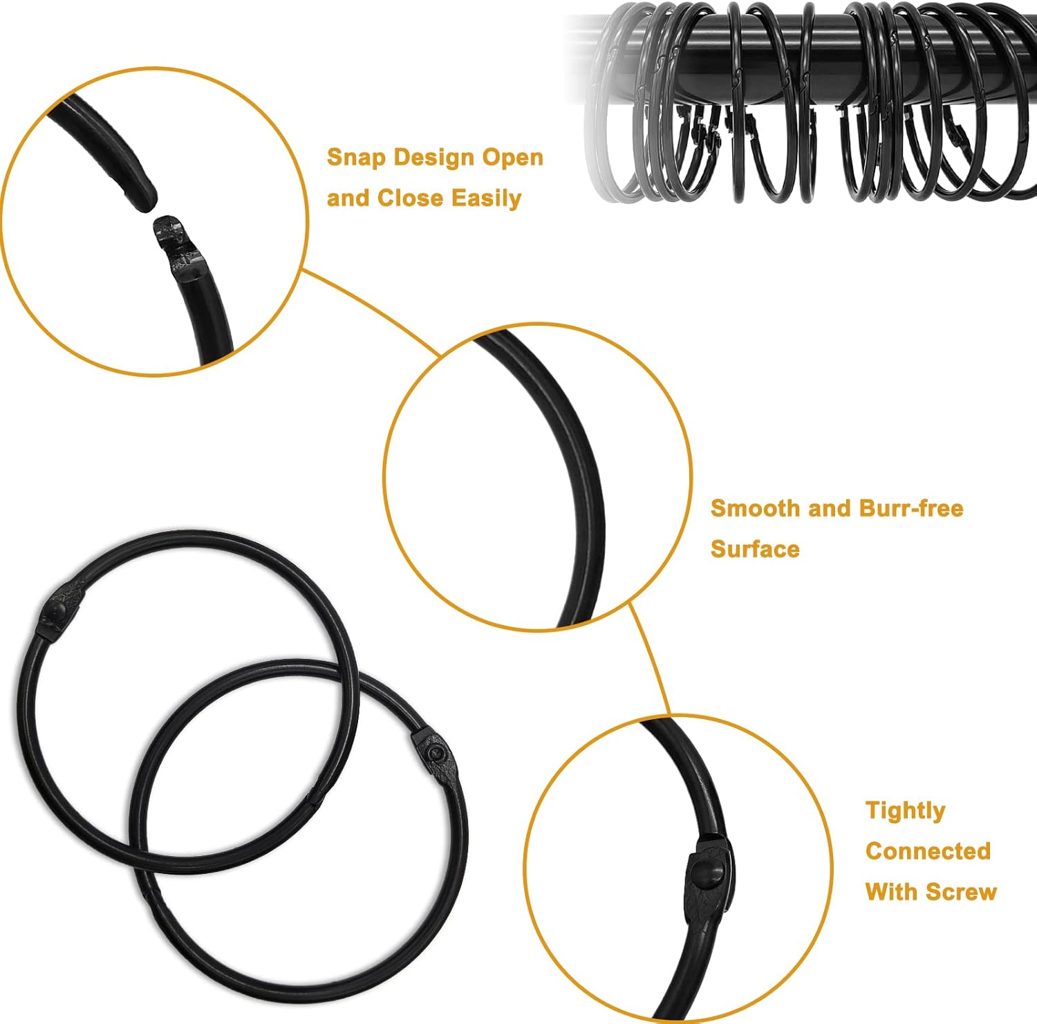 Shower Curtain Hooks Rings 24 Pcs Rustproof Metal for Curtain
