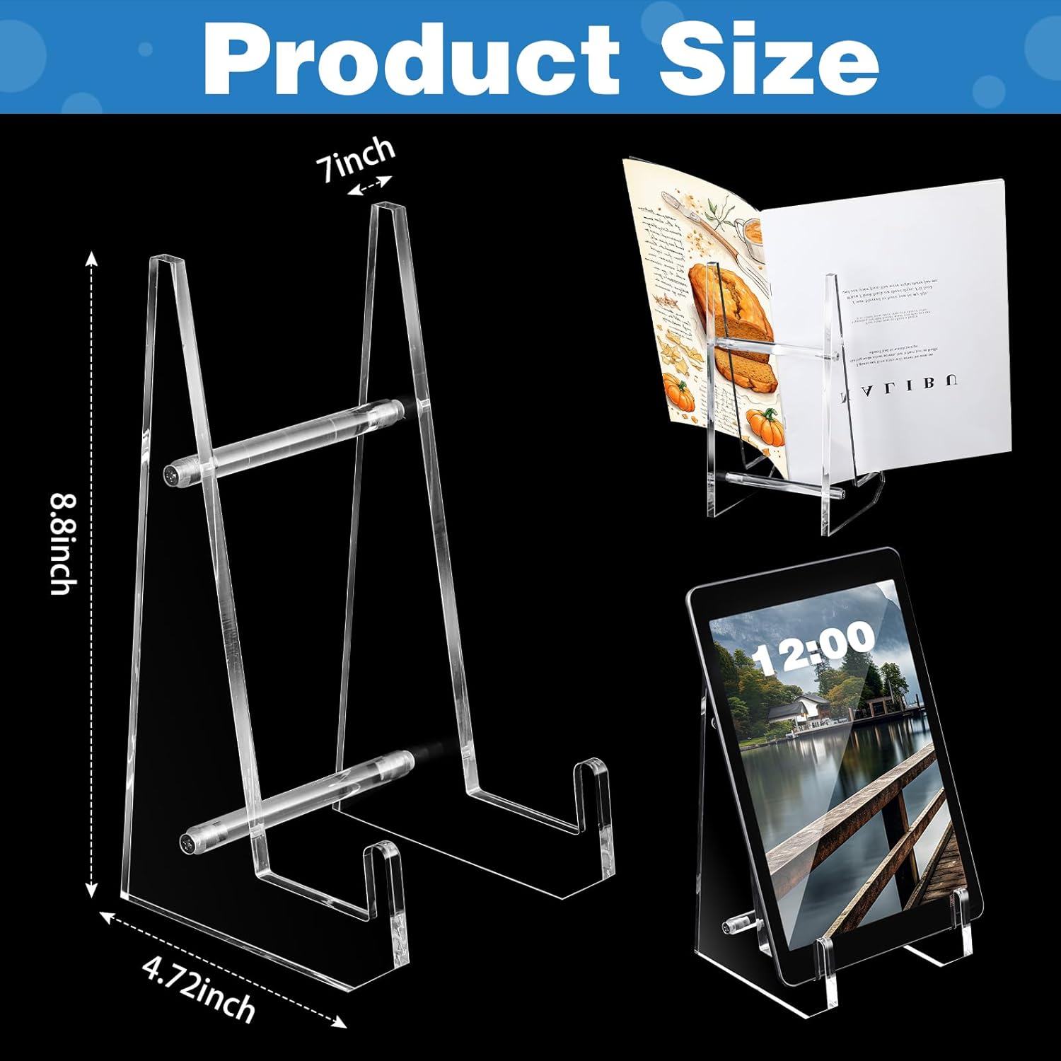 Cinnvoice Acrylic Cookbook Stand for Kitchen Counter Display