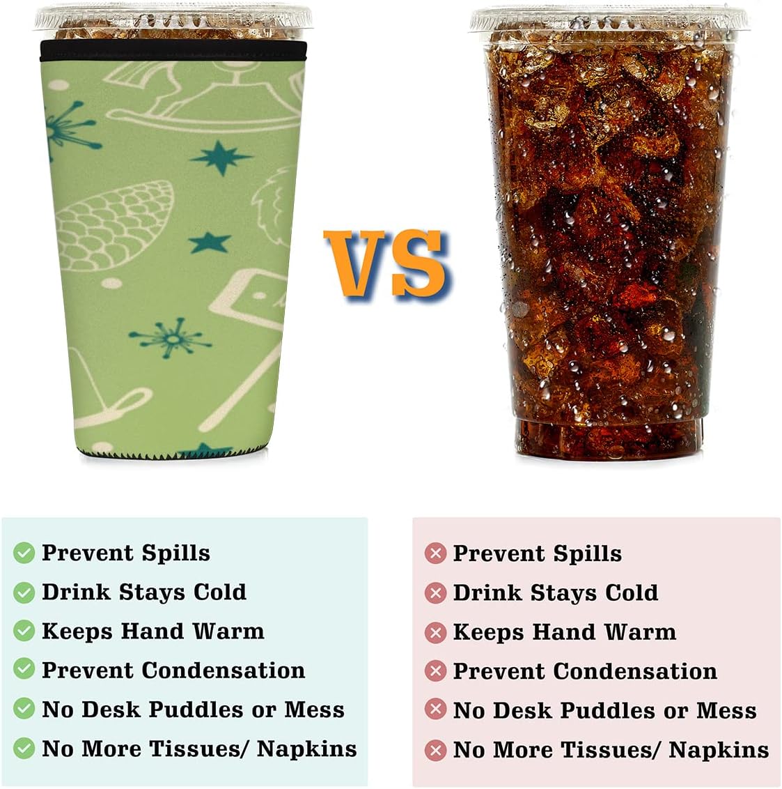 Candle Christmas Tree Iced Coffee Sleeve 26-28 oz Reusable