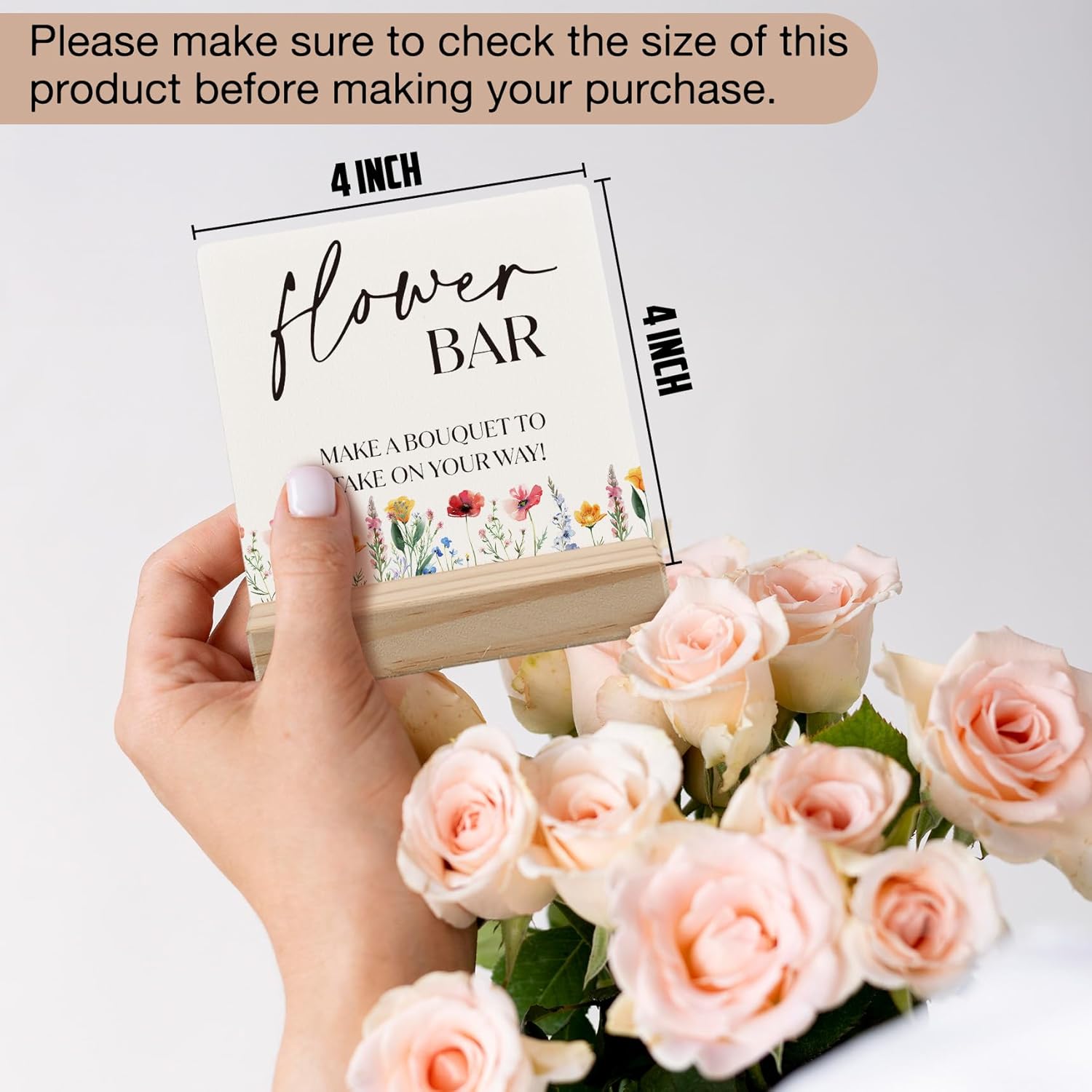 ANIANG Flower Bar Sign 4x4 Inch Wooden Plaque