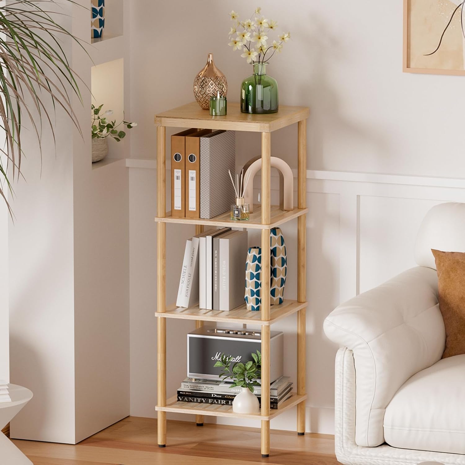AmazerBath Bamboo 4-Tier Shelf Space Saver for Bathroom Kitchen Living Room
