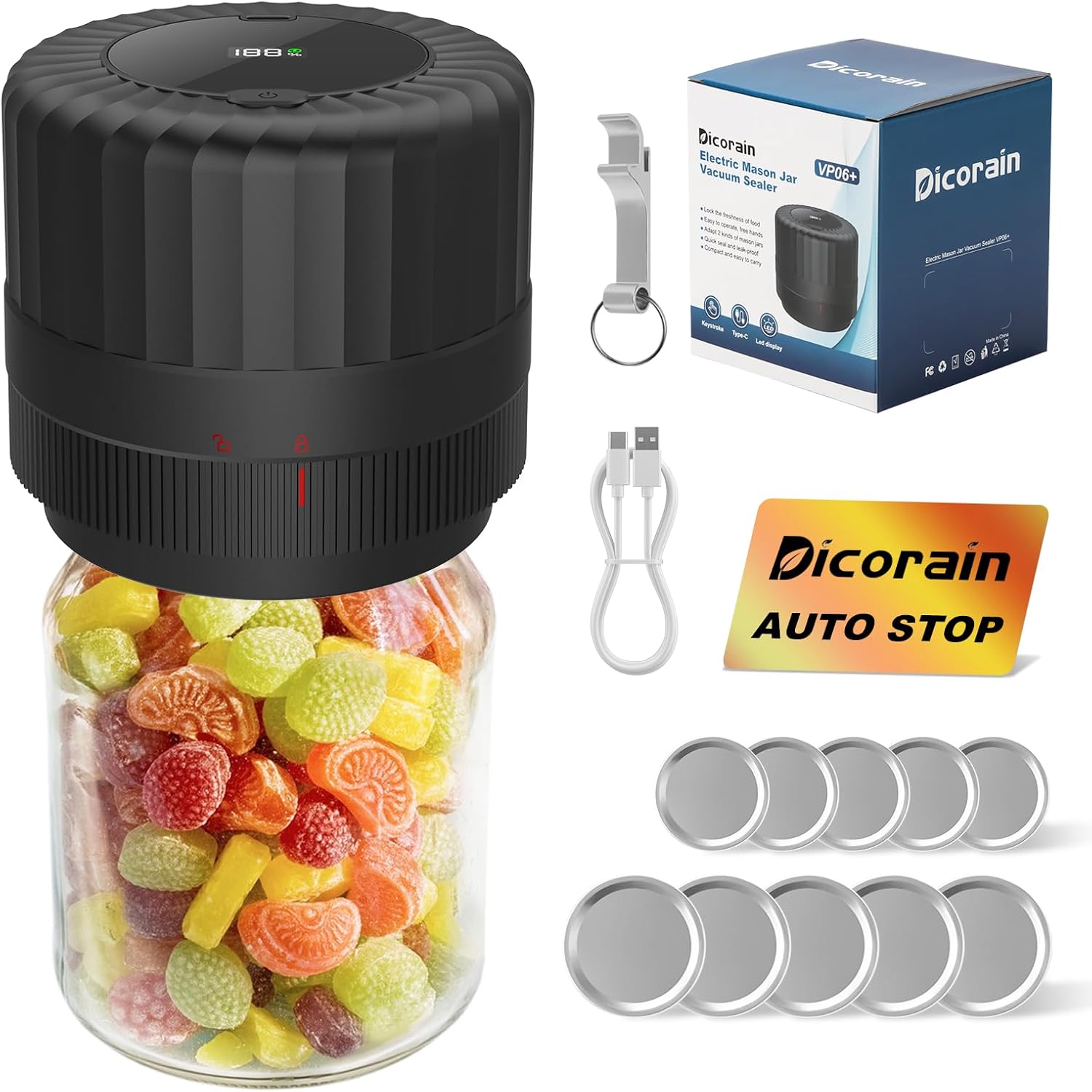 Dicorain Electric Mason Jar Vacuum Sealer Kit Auto Seal