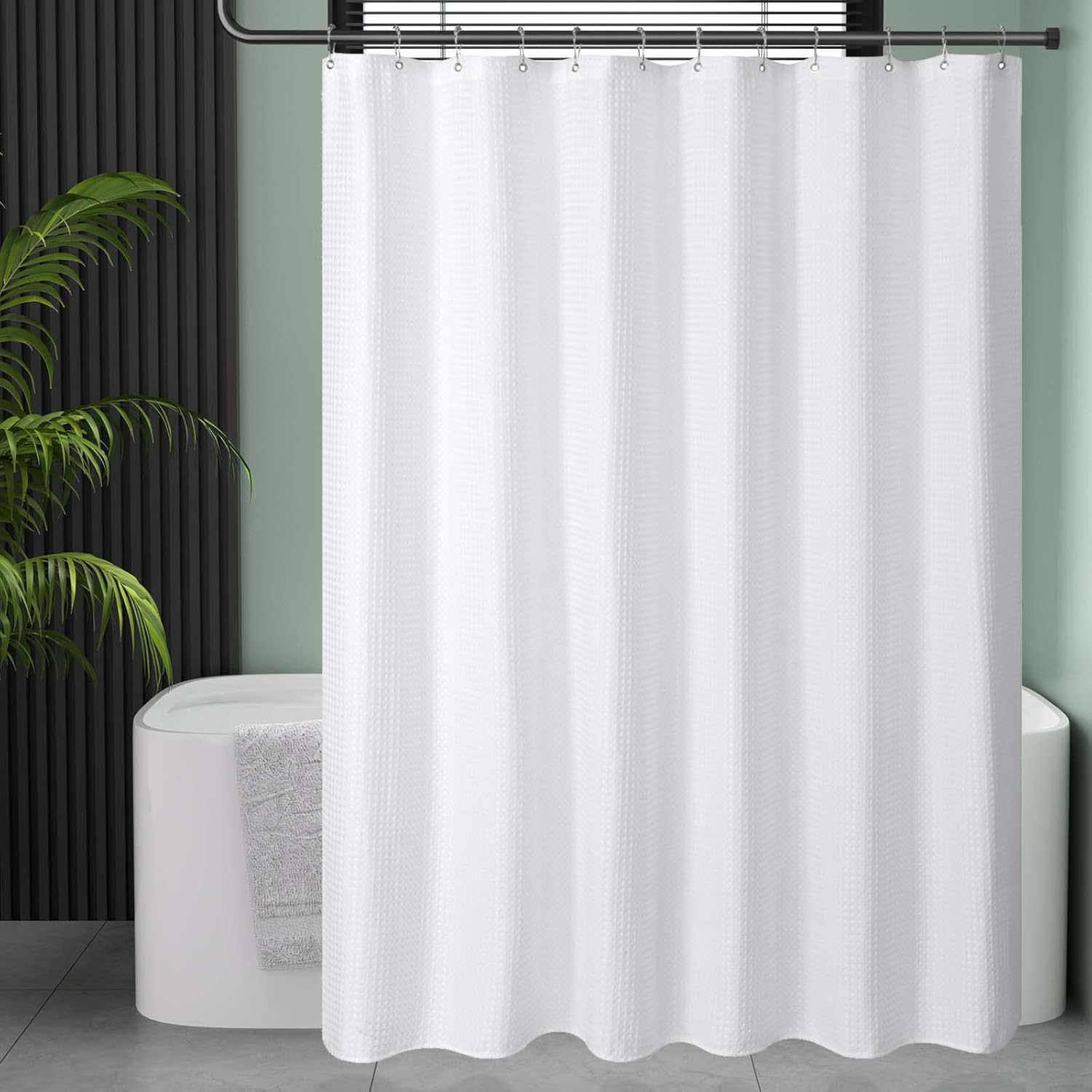 AmazerBath White Waffle Shower Curtain Heavy Duty