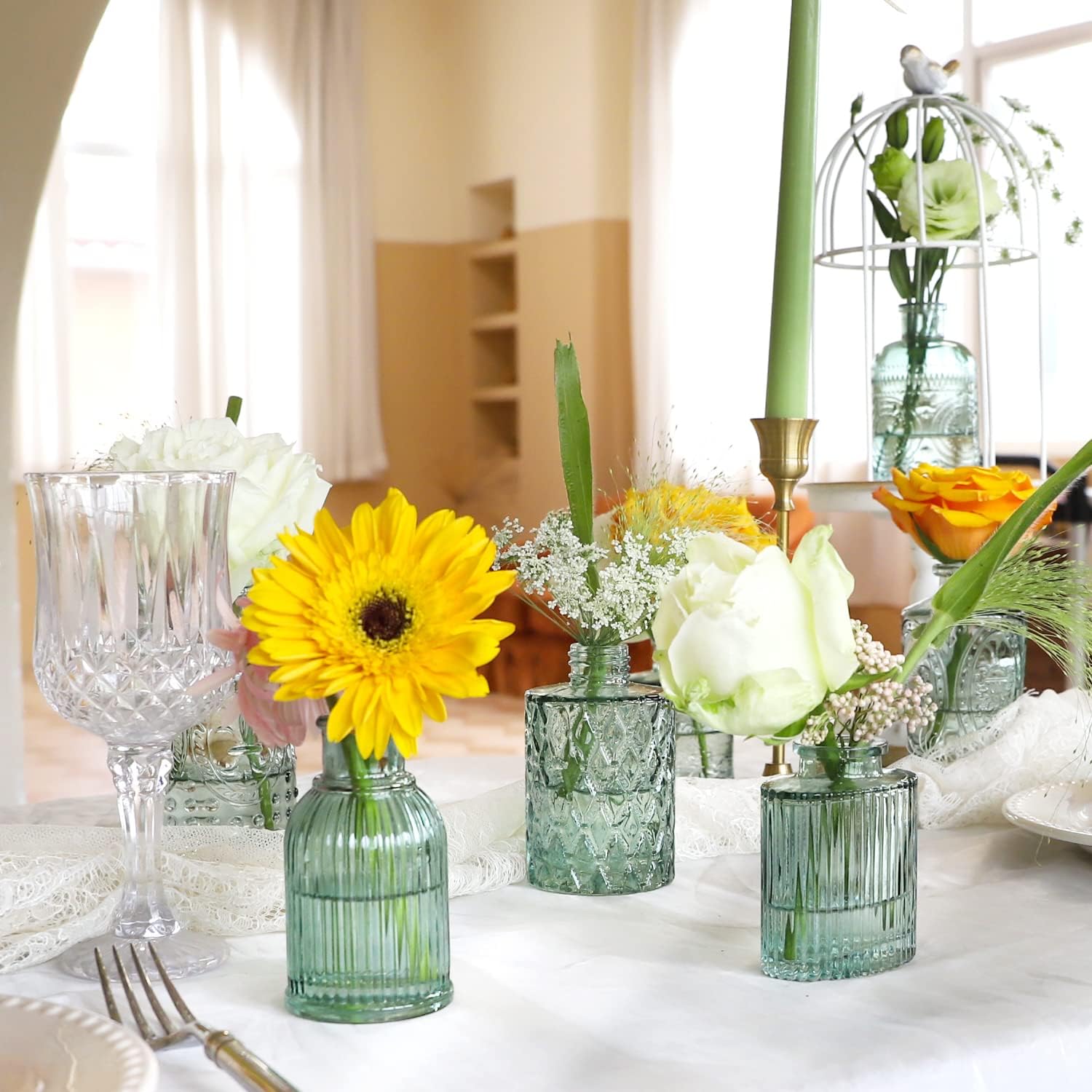 KAMJUNTAR Green Glass Bud Vase Set of 22