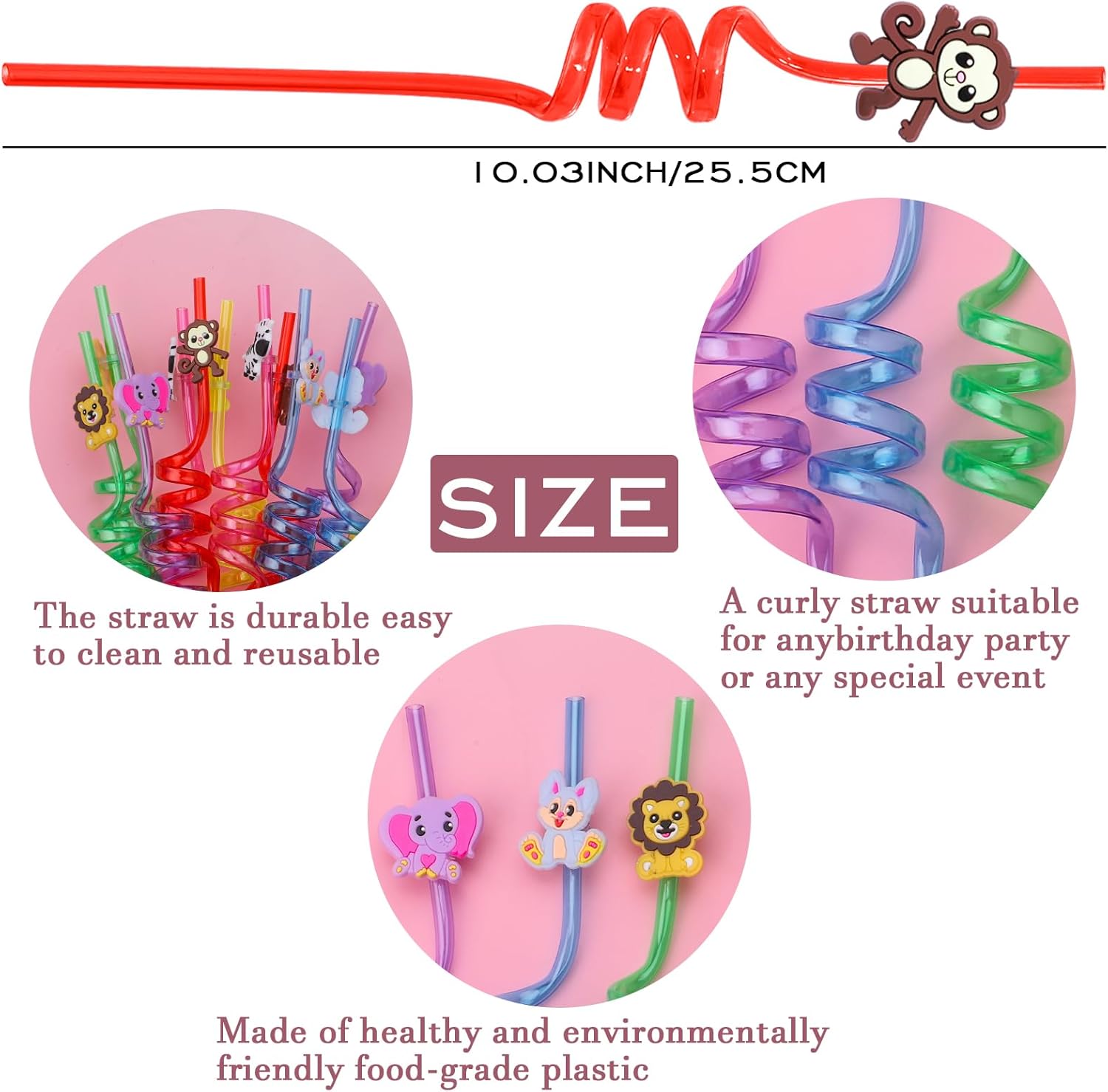 24Pcs Jungle Animal Party Straws for Kids and Adults