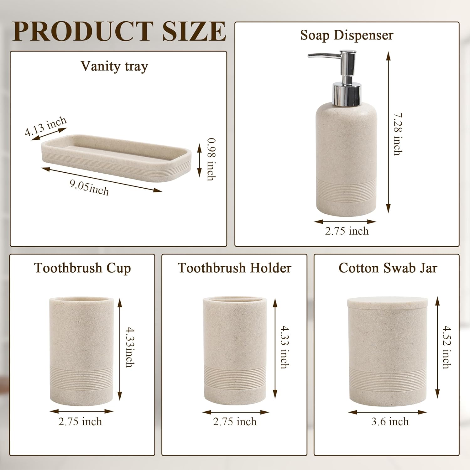 Modern Bathroom Accessory Set 6 Piece Beige