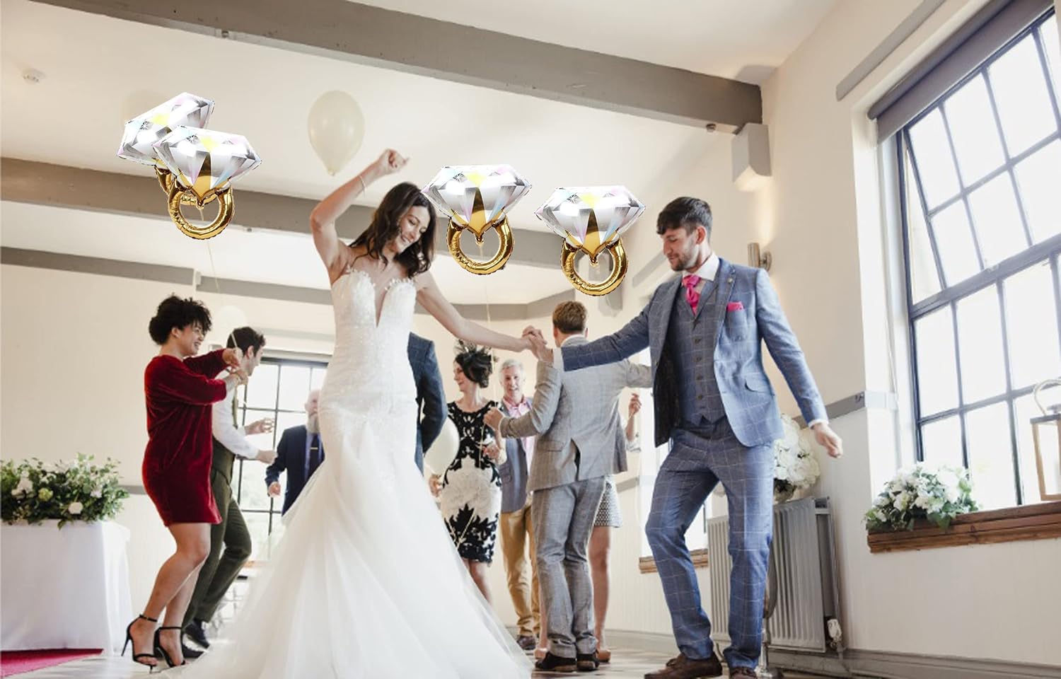 2pcs Diamond Ring Aluminum Balloons for Wedding Parties