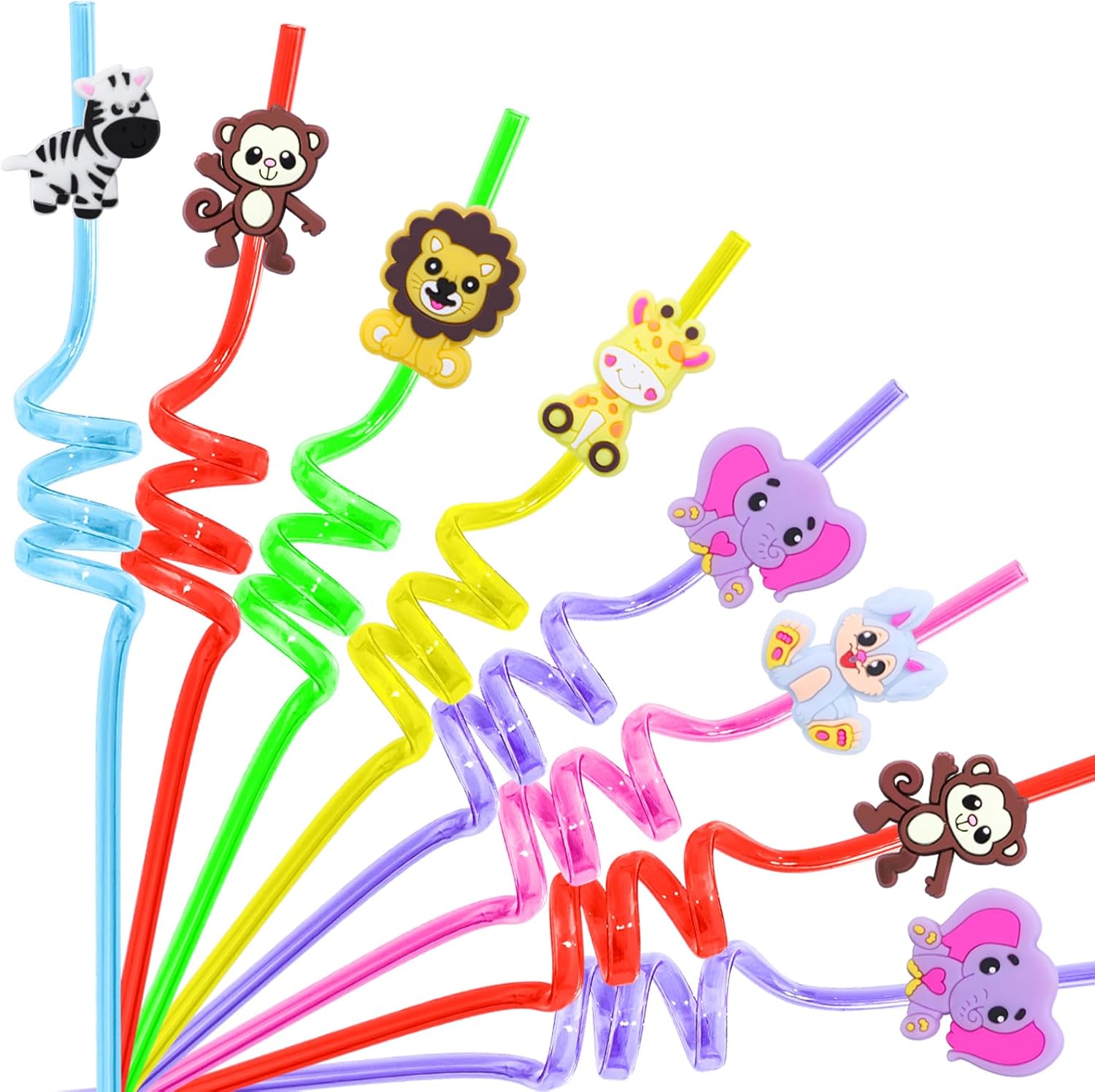 24Pcs Jungle Animal Party Straws for Kids and Adults