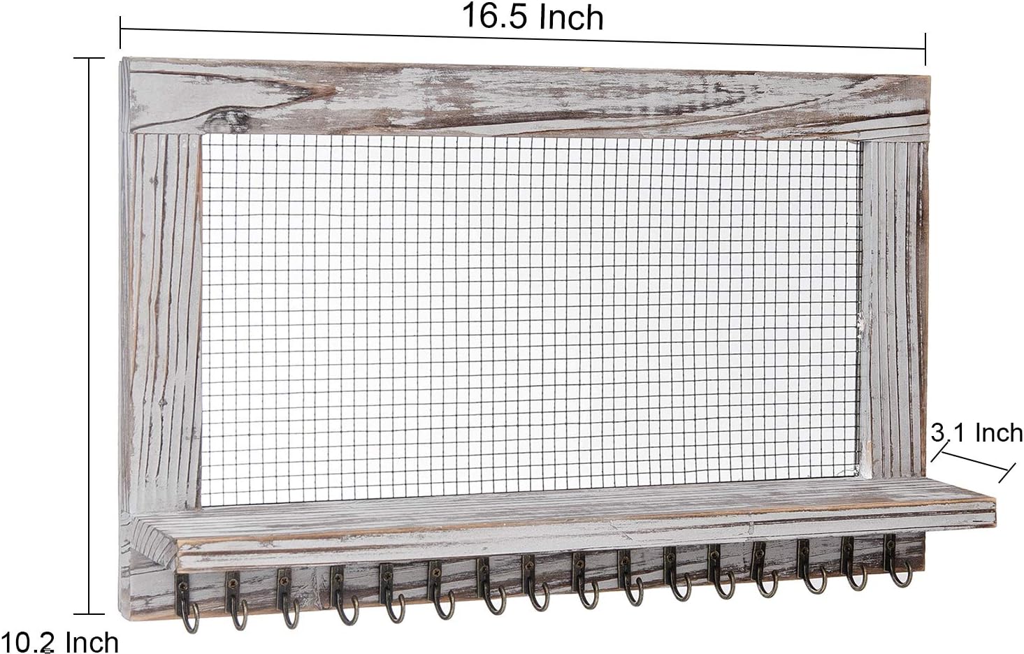 canwedance Rustic Wood Jewelry Organizer with 16 Hooks and 1 Pole