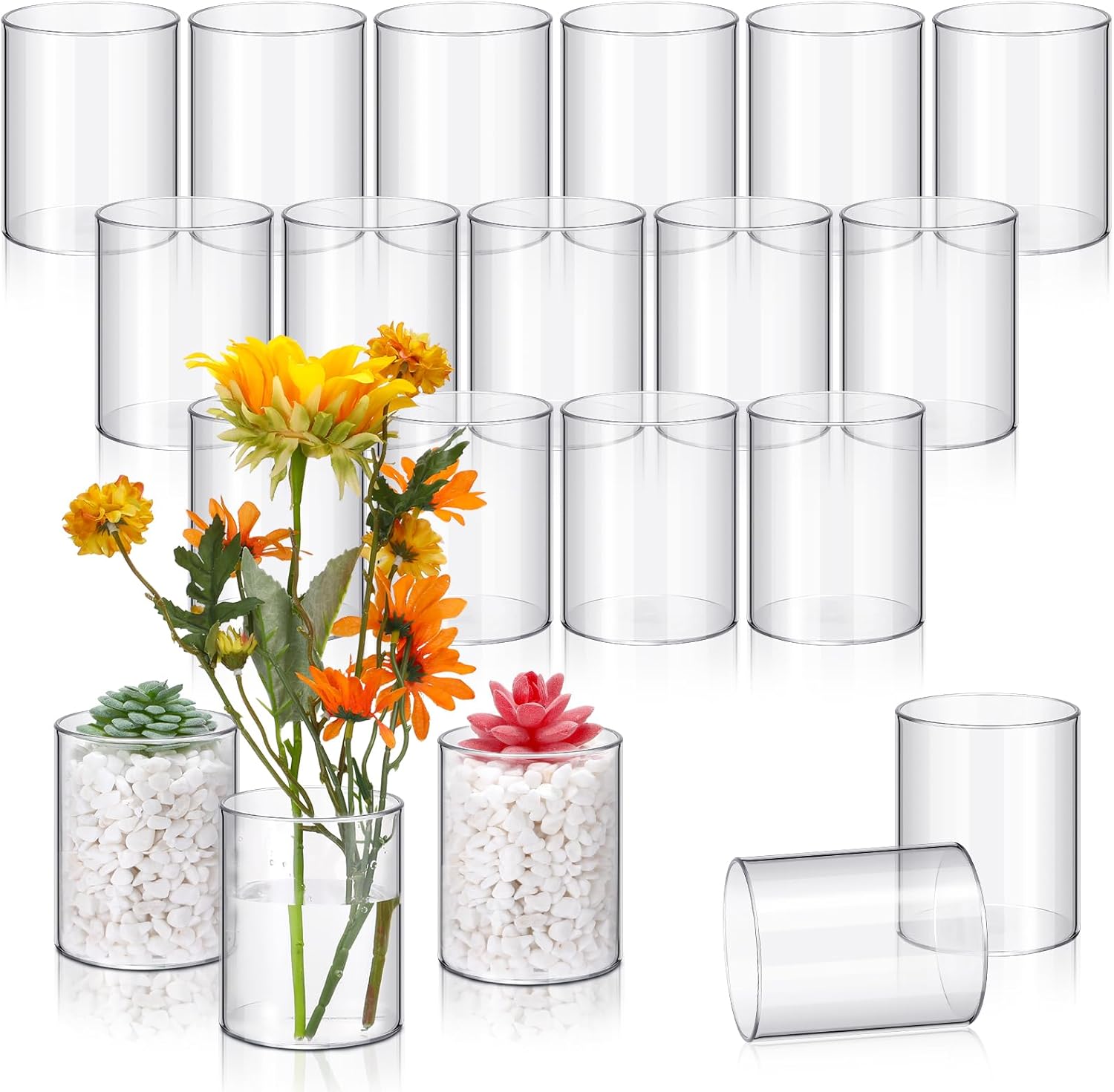 Vesici 20 Pcs Plastic Cylinder Vase 4 Inch