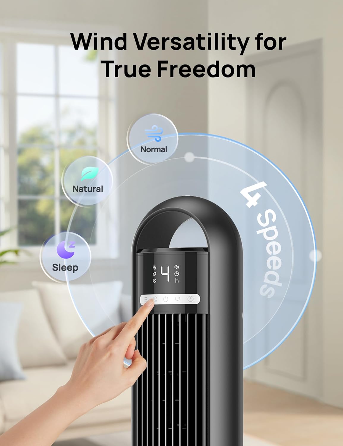 Dreo Tower Fan for Bedroom with 4 Speeds and 3 Modes