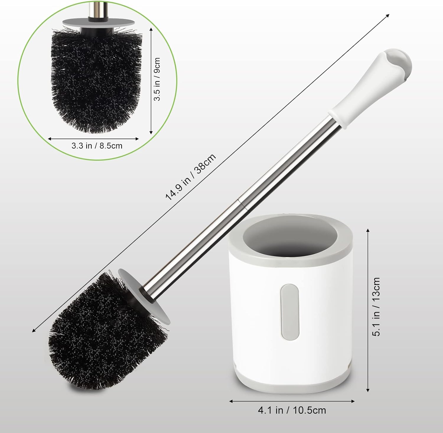 AONEZ Compact Toilet Brush Holder with Stainless Steel Handle