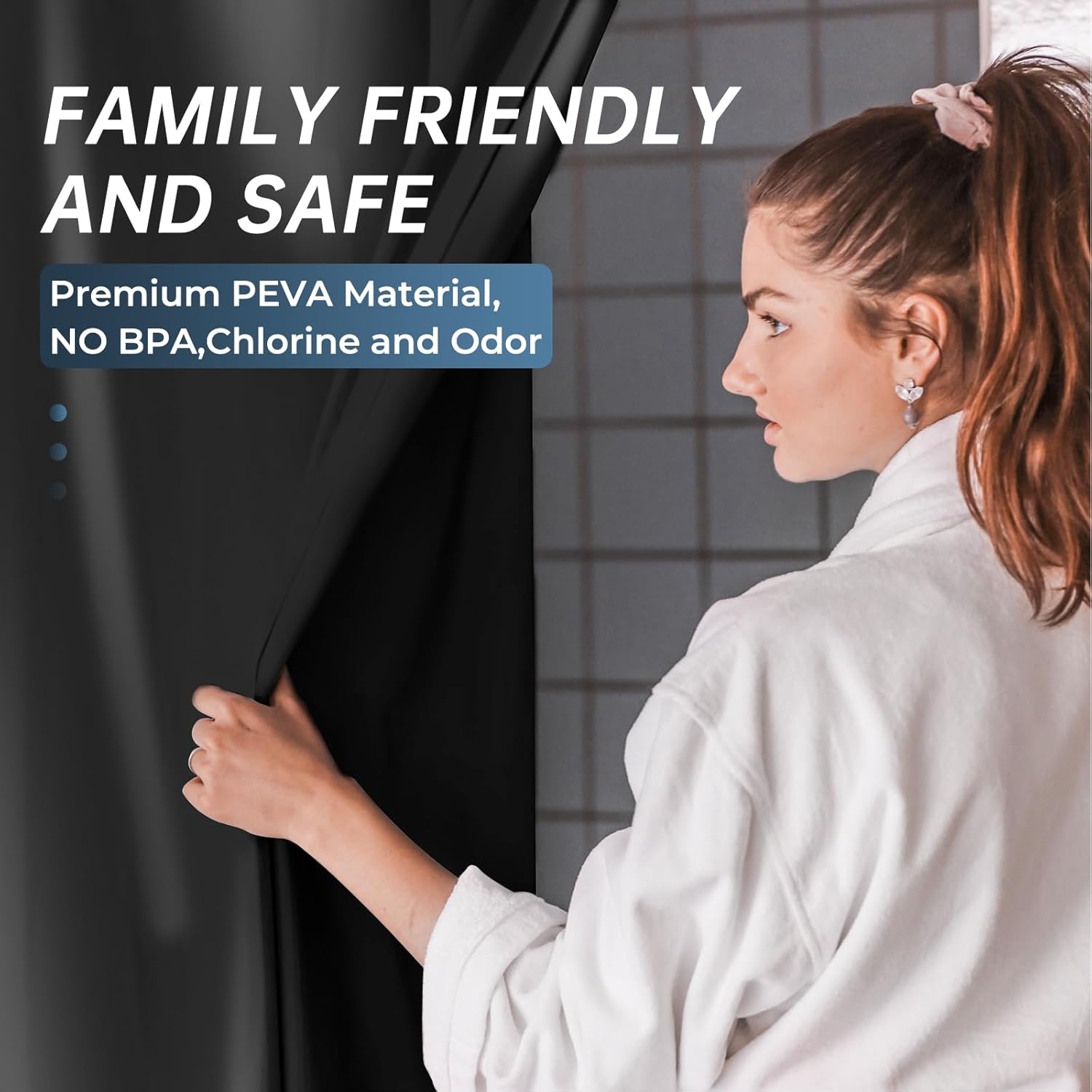 AmazerBath Heavy Duty Black Shower Curtain Liner 72x72 Inches