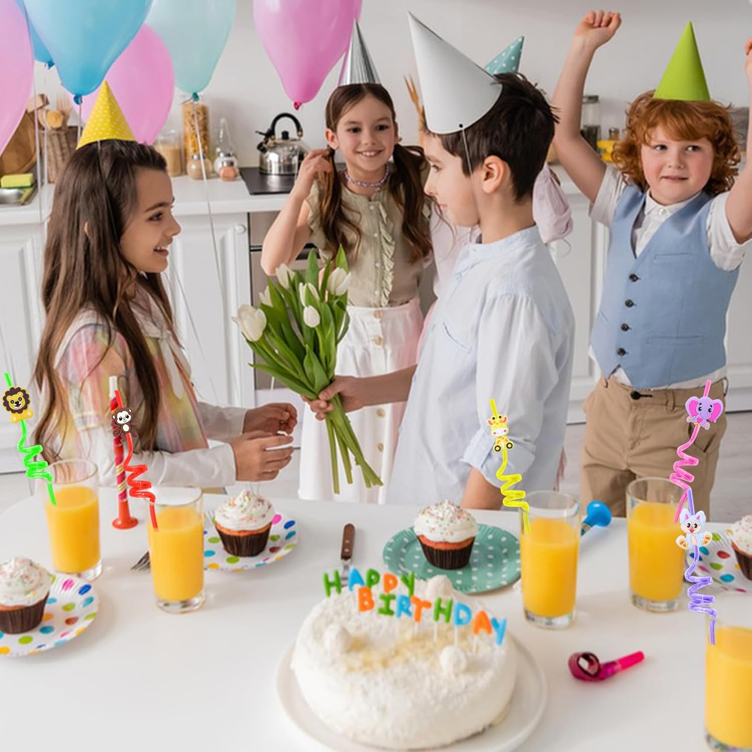 24Pcs Jungle Animal Party Straws for Kids and Adults