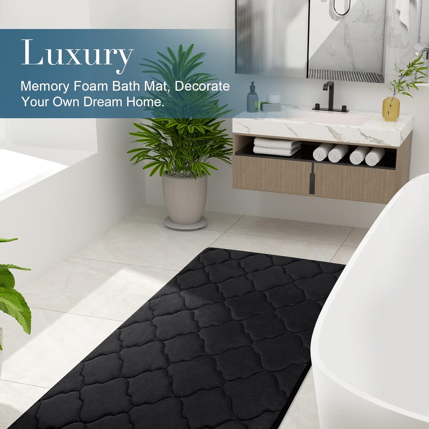 OLANLY Memory Foam Bath Mat Rug 24x16 Black