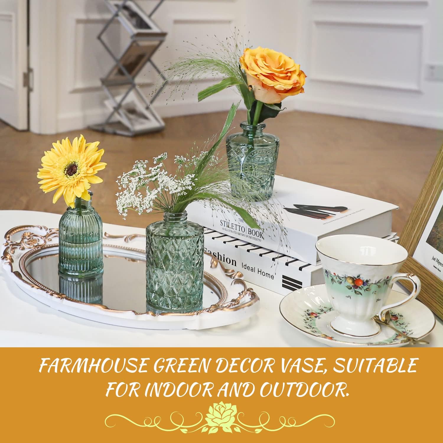 KAMJUNTAR Green Glass Bud Vase Set of 22