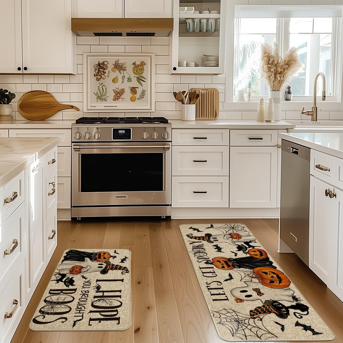 Artoid Mode Halloween Kitchen Mats Set of 2 Black Cat Spider Web