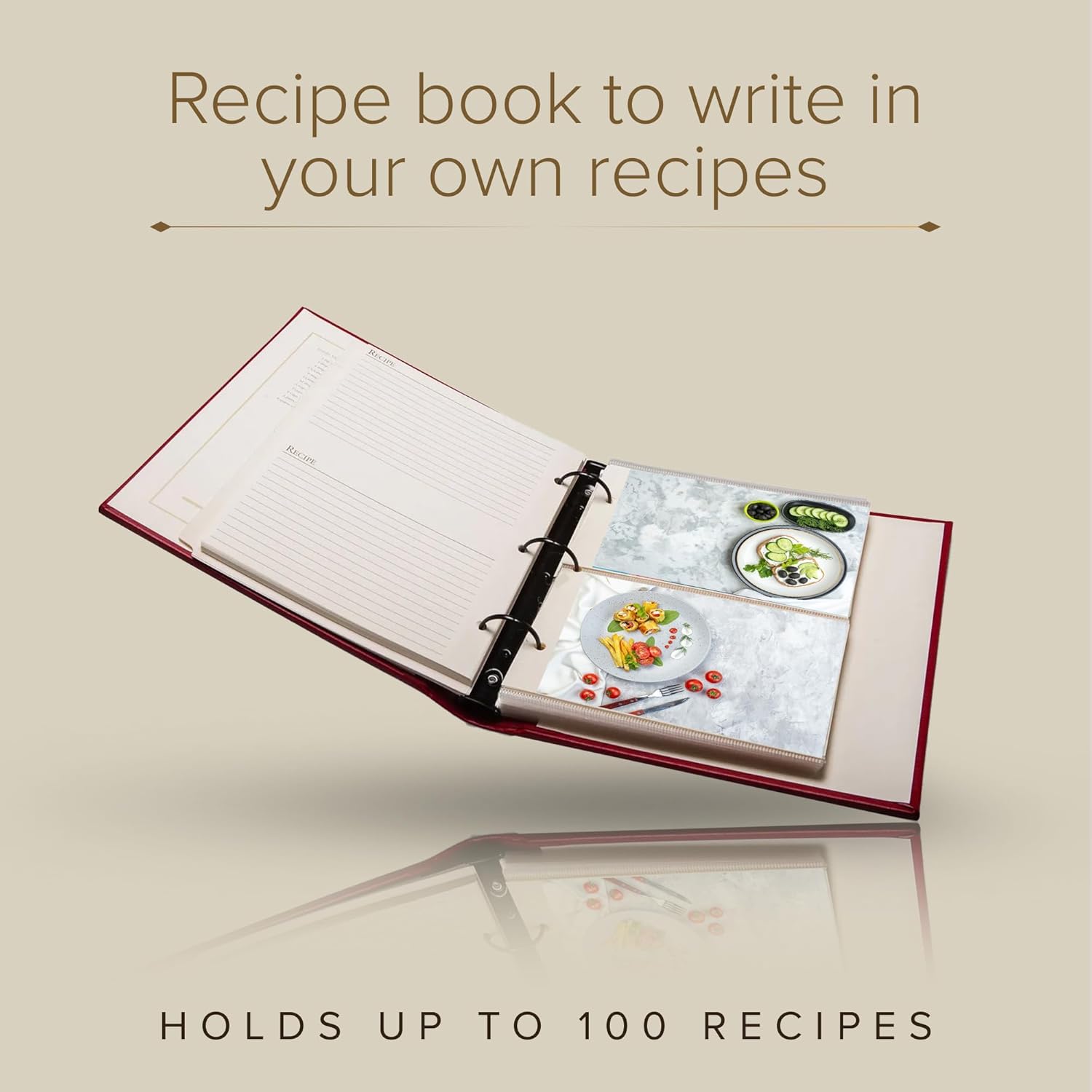 Gallery Leather Recipe Book - 3 Ring Binder with Plastic Sleeves