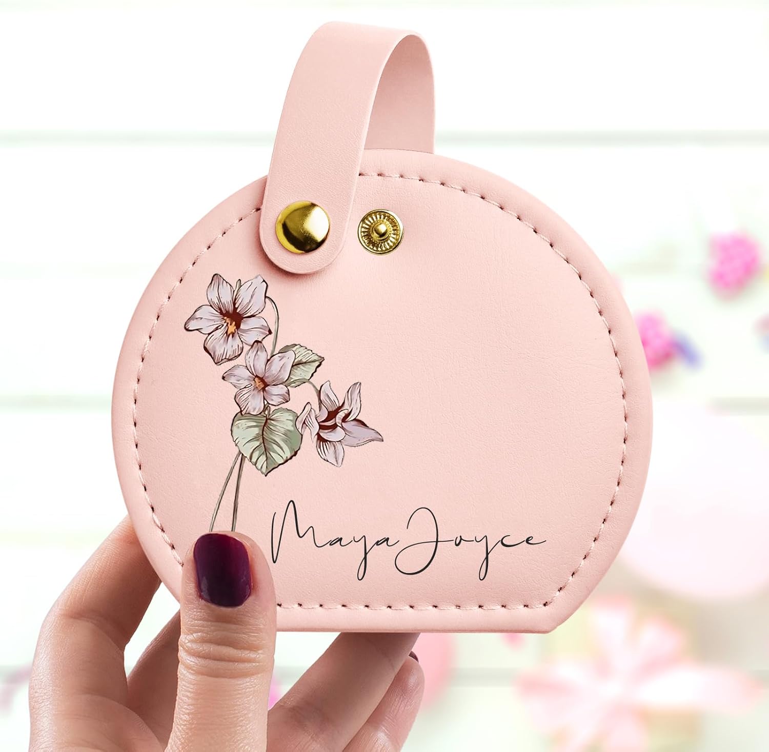 Personalized Leather Jewelry Box with Name and Birth Flower for Women
