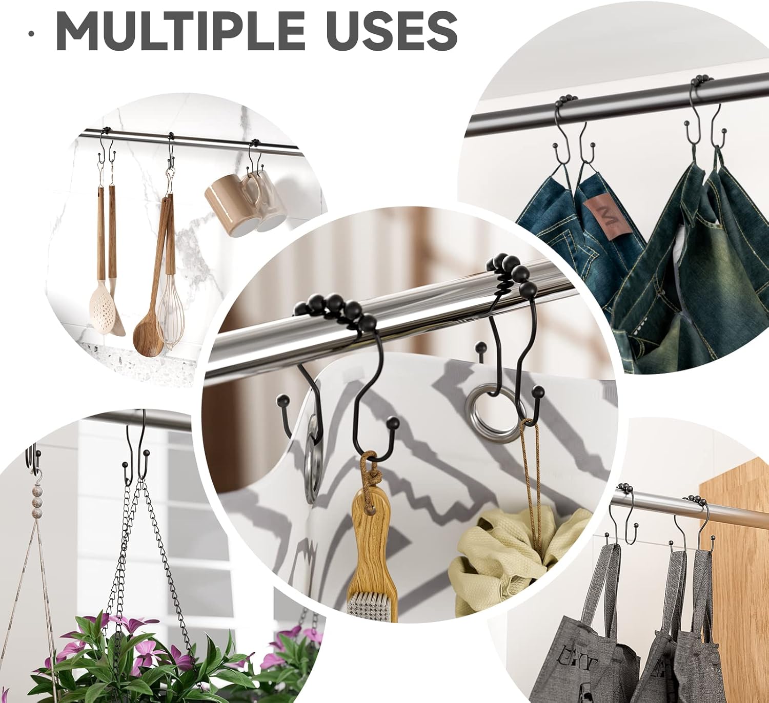 Double Shower Hooks for Curtain Liner and Curtain
