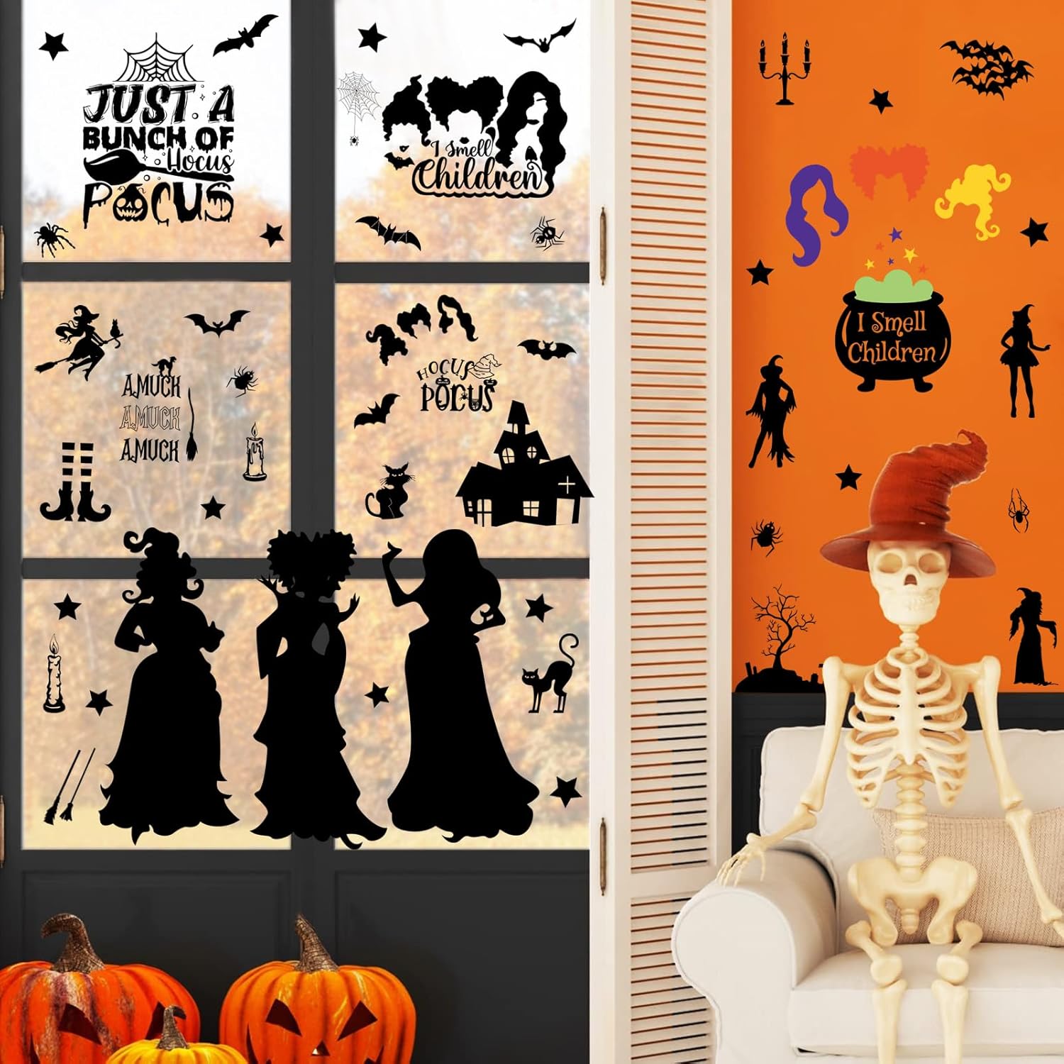 Hocus Pocus Halloween Window Clings Set 91pcs Double-Sided