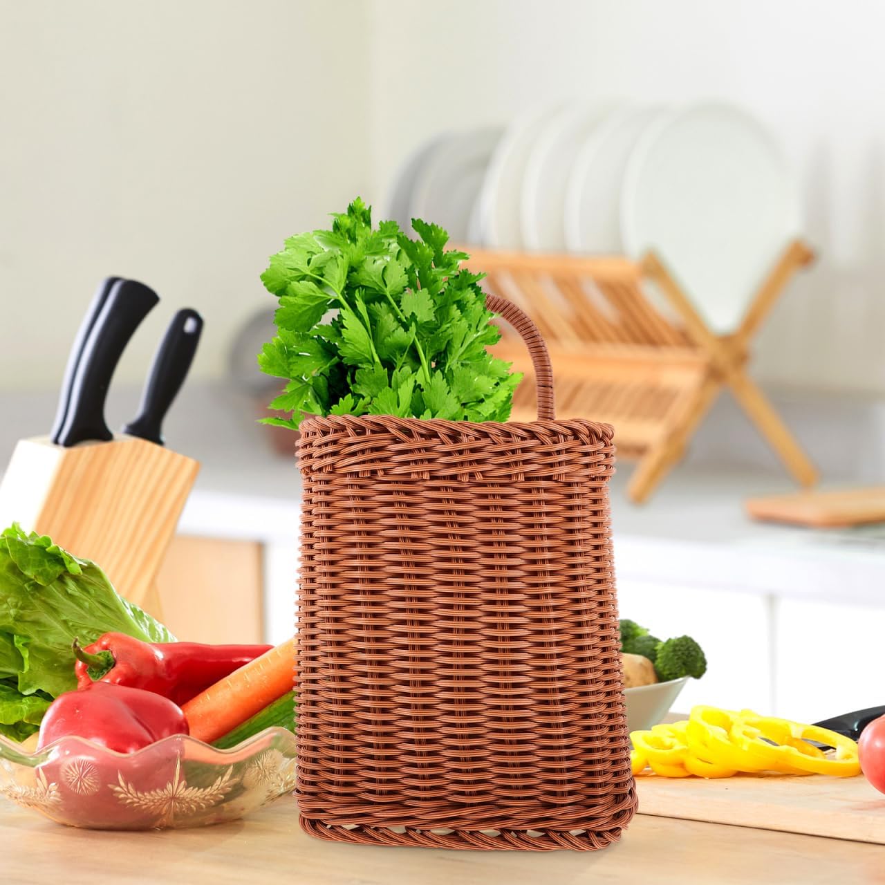 Angoily Hanging Wicker Basket with Rattan Design