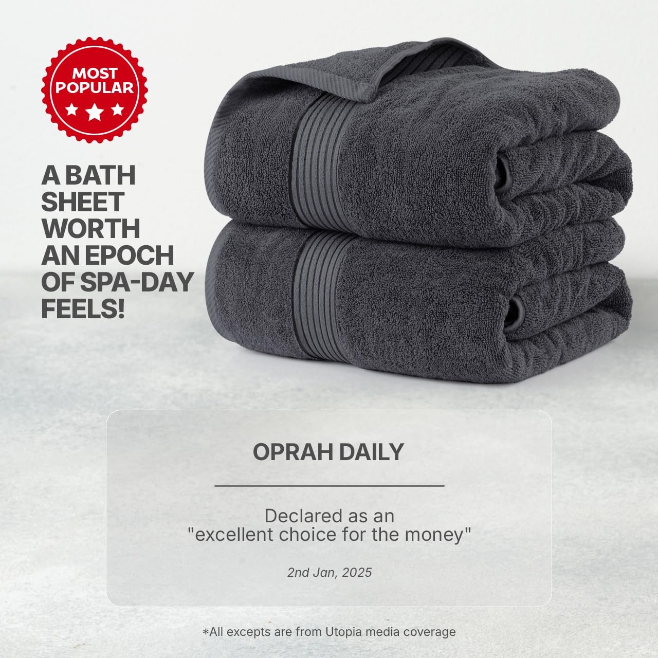 Utopia Towels Extra Large Bath Sheets 2 Pack Grey