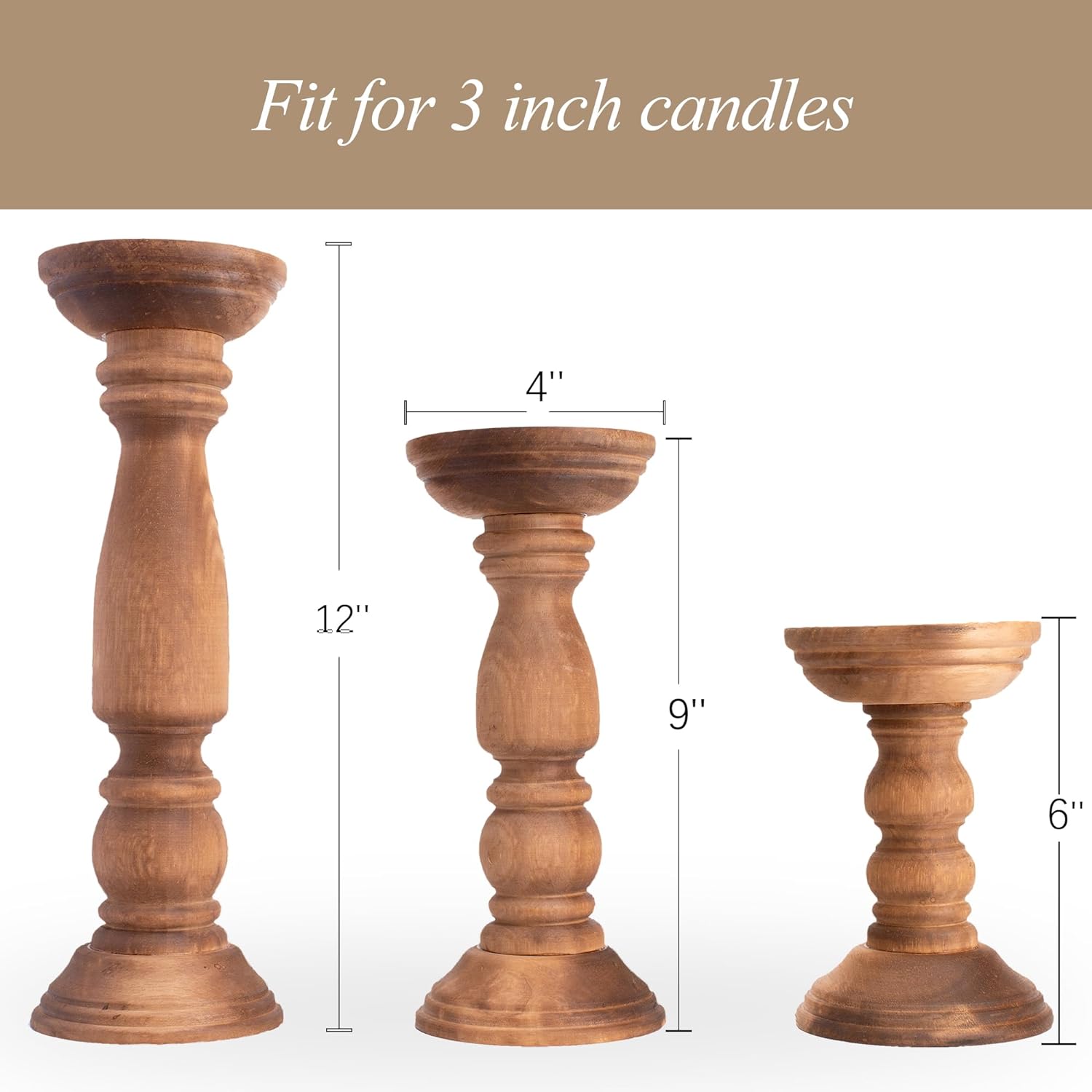 BANOMII Farmhouse Wooden Candle Holder Set of 3